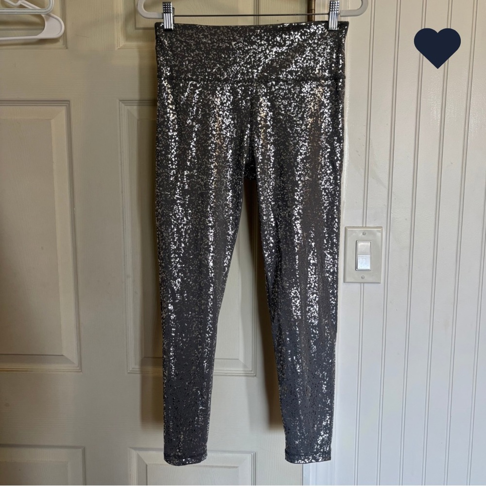 Sweaty Betty 7/8 Length Goddess Foil Metallic Silver Terrazzo Activewear Legging